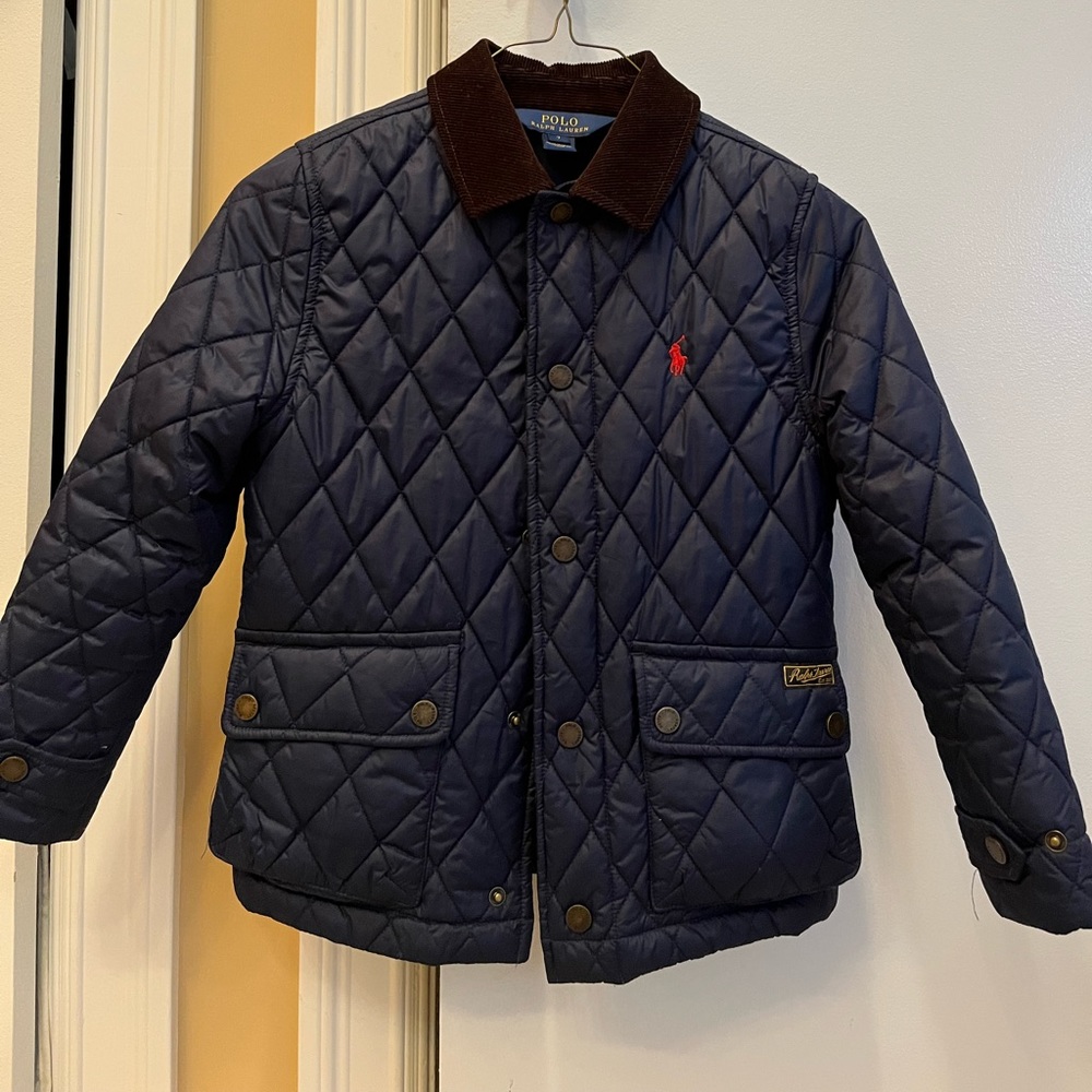 Like new Quilted water repellent Ralph Lauren navy jacket boy size 7